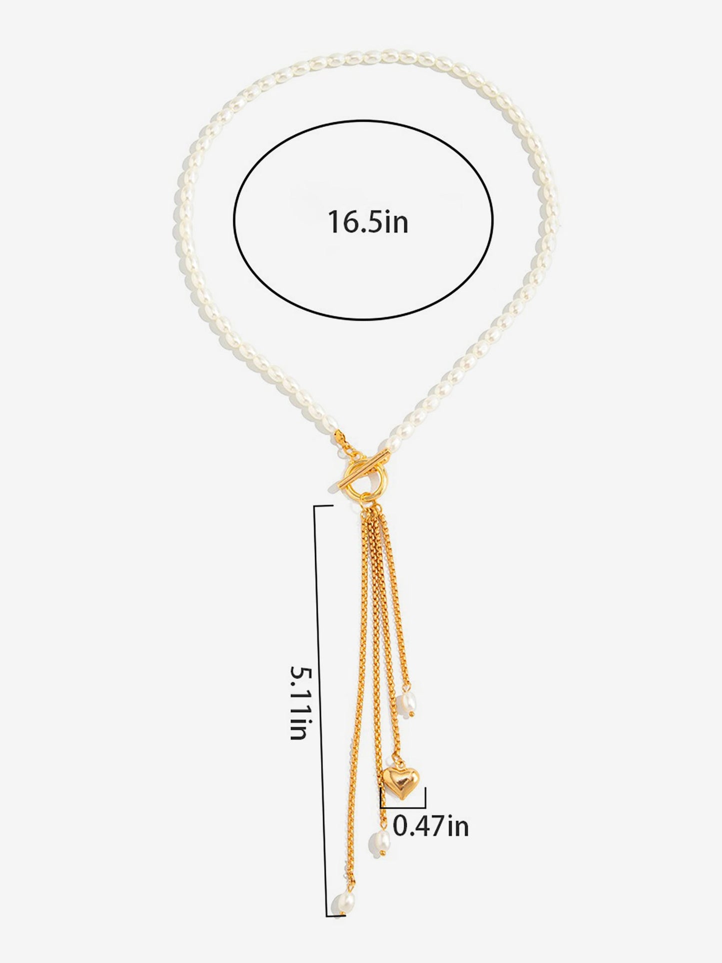 Faux Pearl Beaded Alloy Tassle Heart Shape Pendant Necklace
