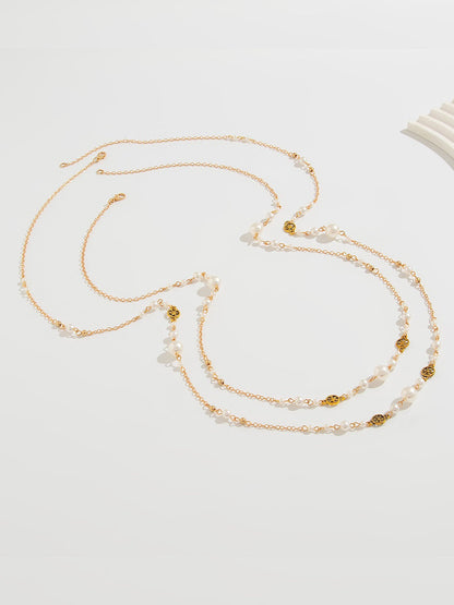 2 Pieces Faux Pearl Layered Long Necklaces Set