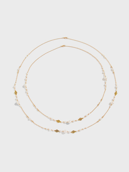 2 Pieces Faux Pearl Layered Long Necklaces Set