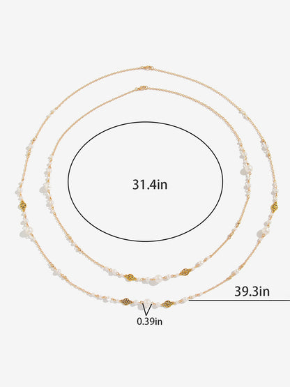 2 Pieces Faux Pearl Layered Long Necklaces Set