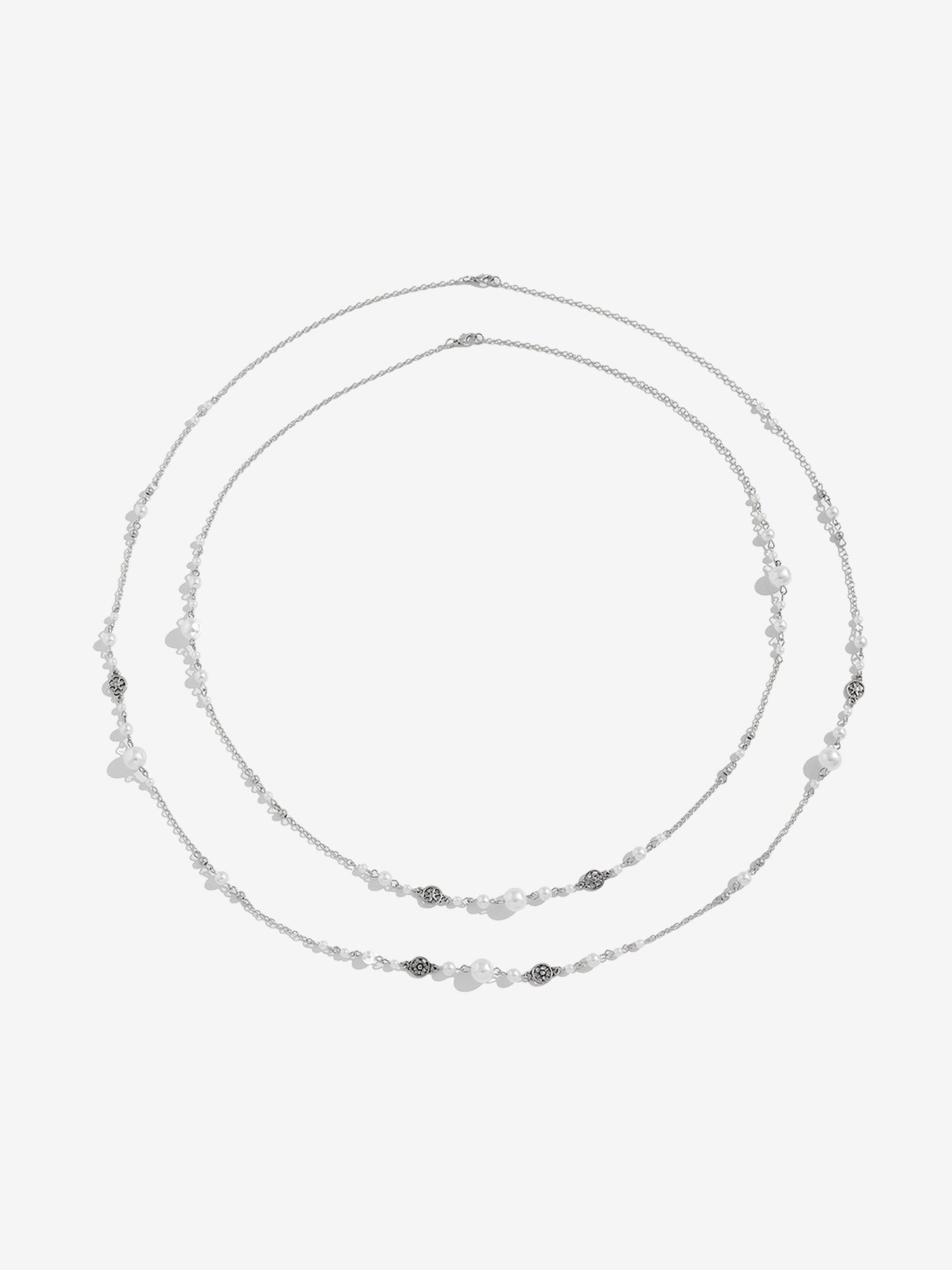 2 Pieces Faux Pearl Layered Long Necklaces Set