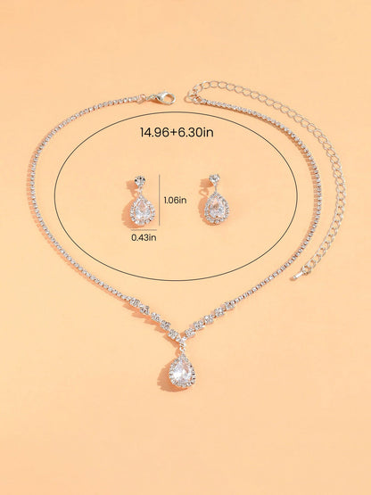 Rhinestone Zirconia Wedding Accessories Necklace and Bracelet Set