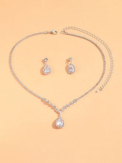 Rhinestone Zirconia Wedding Accessories Necklace and Bracelet Set