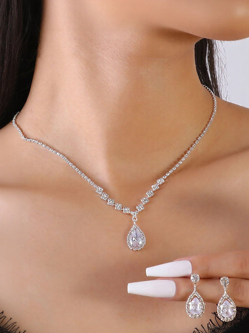 Rhinestone Zirconia Wedding Accessories Necklace and Bracelet Set