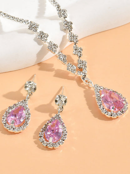 Rhinestone Zirconia Wedding Accessories Necklace and Bracelet Set