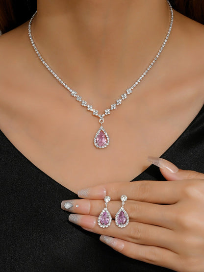 Rhinestone Zirconia Wedding Accessories Necklace and Bracelet Set