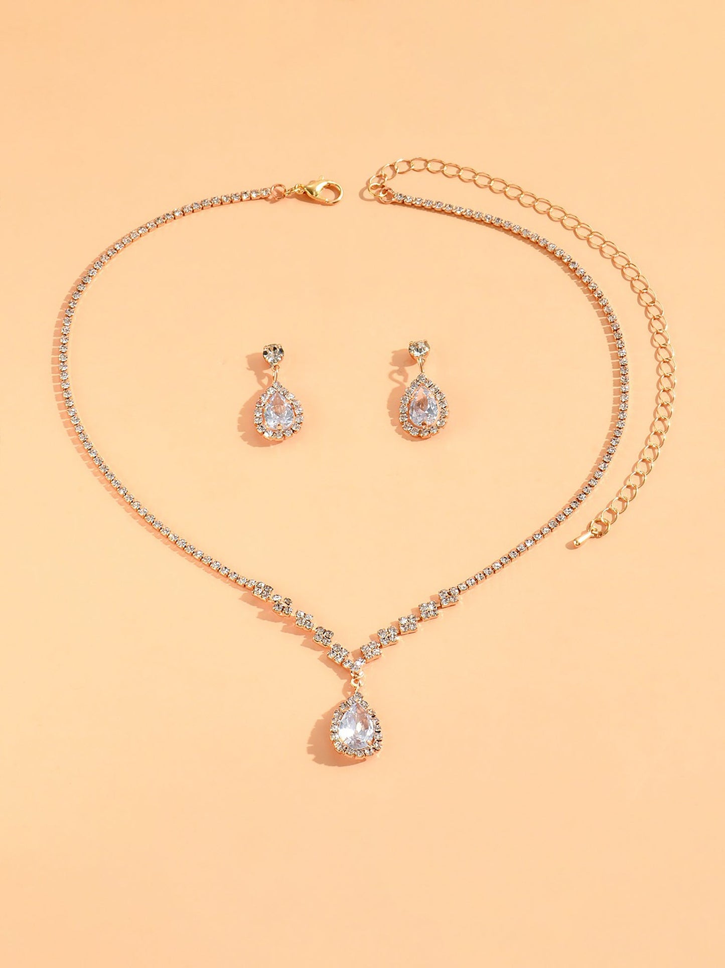 Rhinestone Zirconia Wedding Accessories Necklace and Bracelet Set