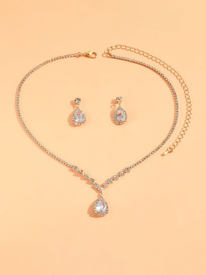 Rhinestone Zirconia Wedding Accessories Necklace and Bracelet Set