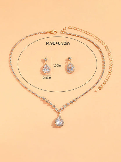 Rhinestone Zirconia Wedding Accessories Necklace and Bracelet Set