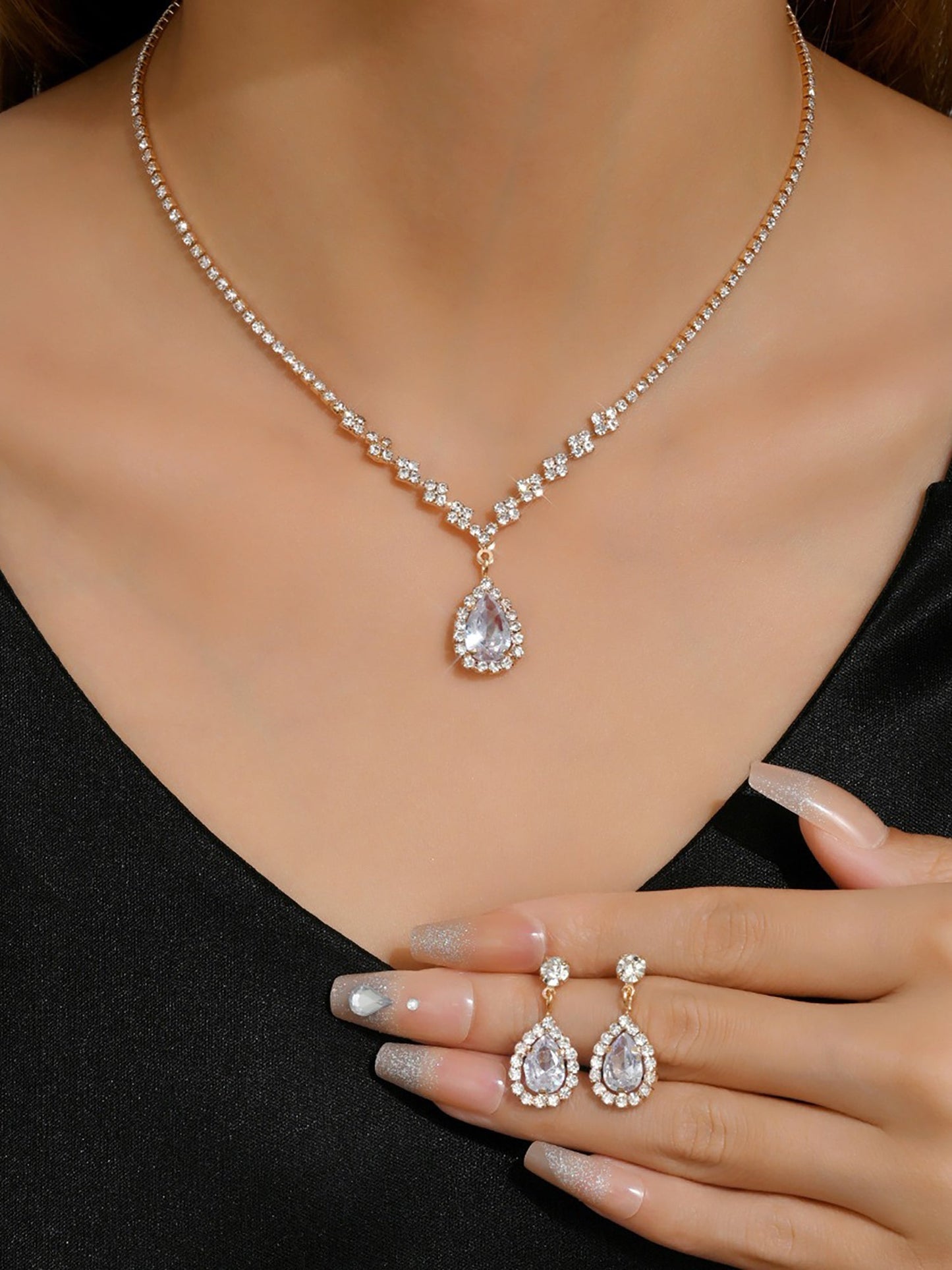 Rhinestone Zirconia Wedding Accessories Necklace and Bracelet Set