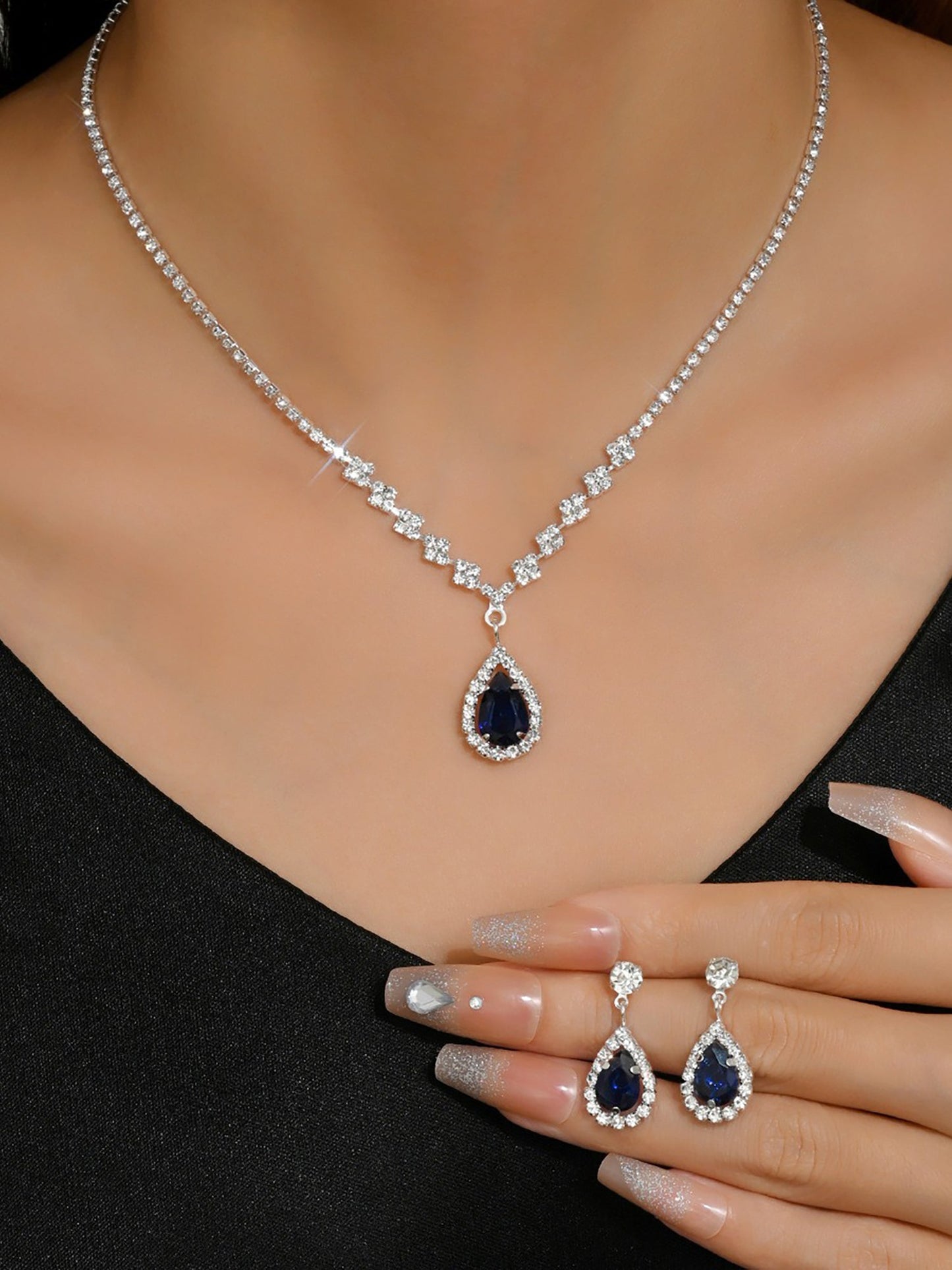 Rhinestone Zirconia Wedding Accessories Necklace and Bracelet Set