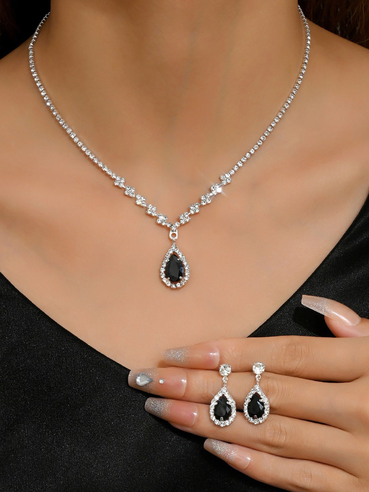 Rhinestone Zirconia Wedding Accessories Necklace and Bracelet Set