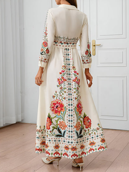 Floral Print Long Sleeve Maxi Casual Shirt Dress