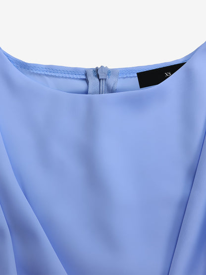 Crew Neck Long Sleeves Belted Pleated Midi Work Dress