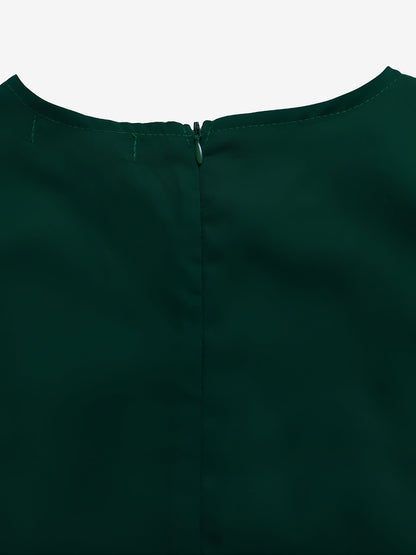 Crew Neck Long Sleeves Belted Pleated Midi Work Dress