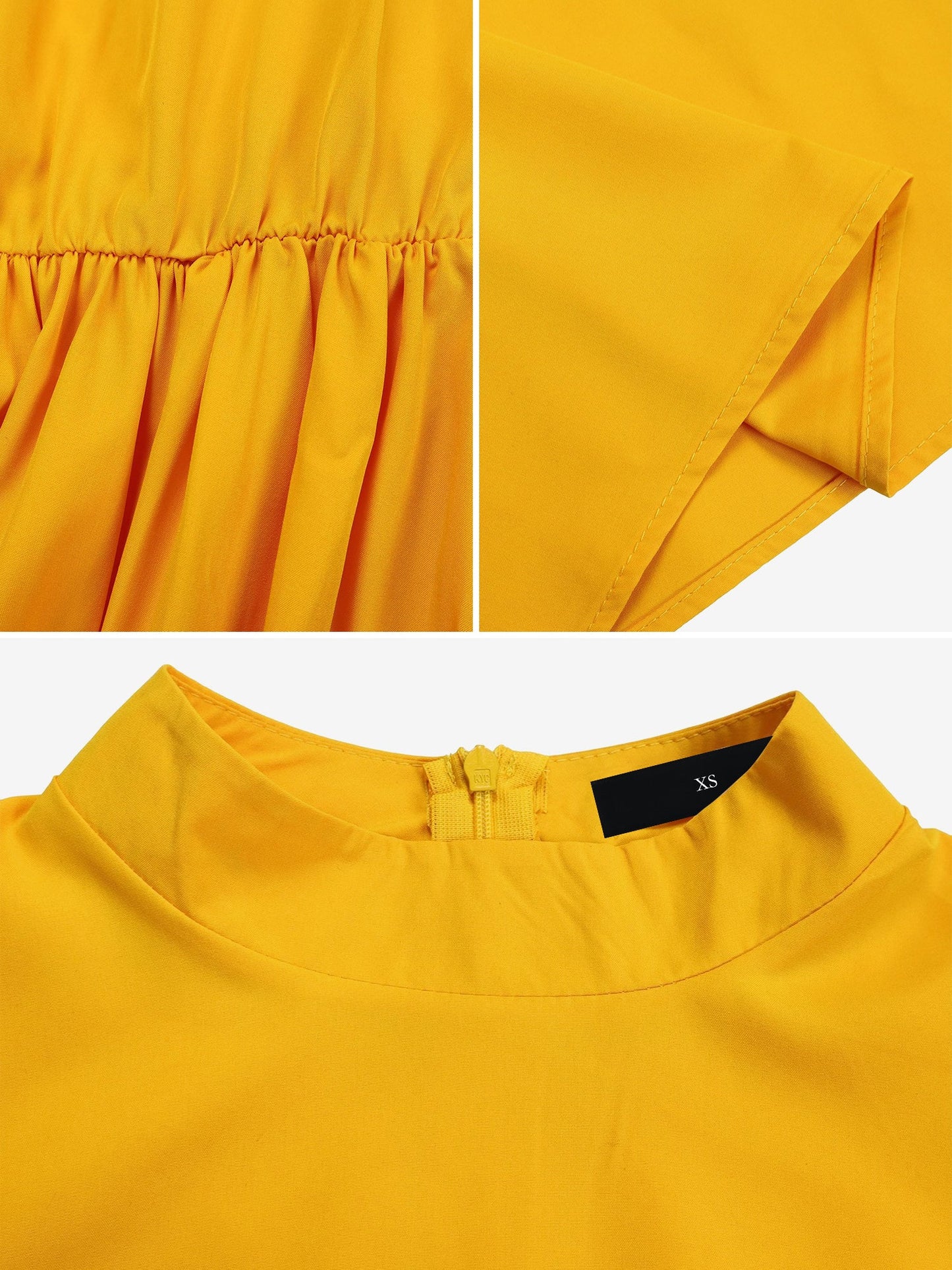 Mock Neck Puff Long Sleeves Belted A-Line Midi Dress
