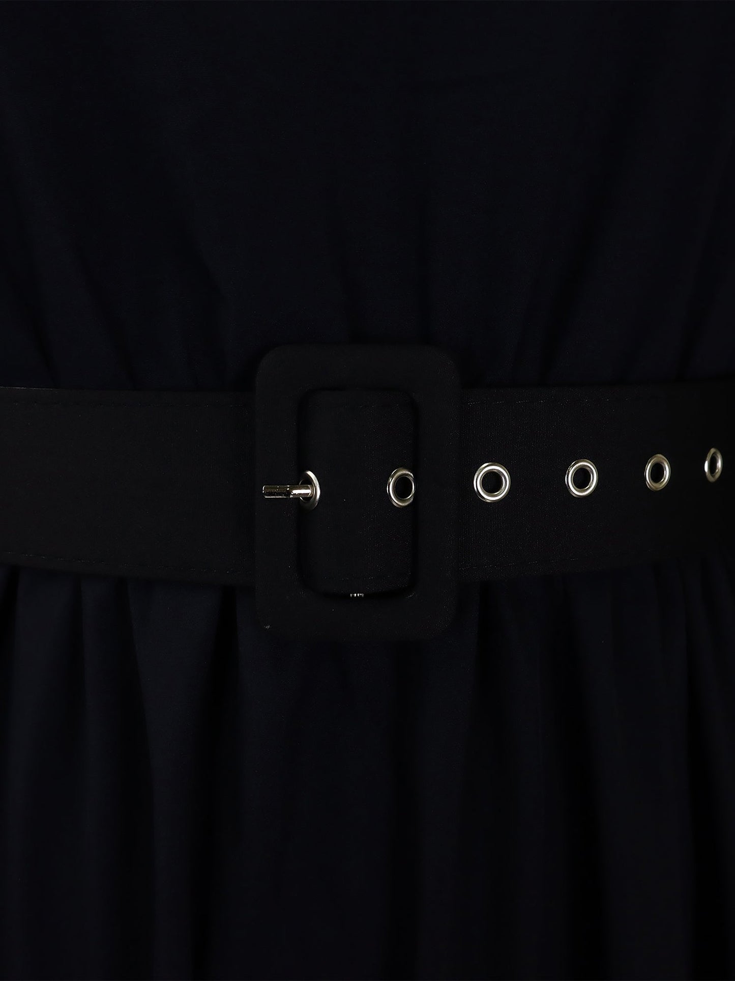 Mock Neck Puff Long Sleeves Belted A-Line Midi Dress
