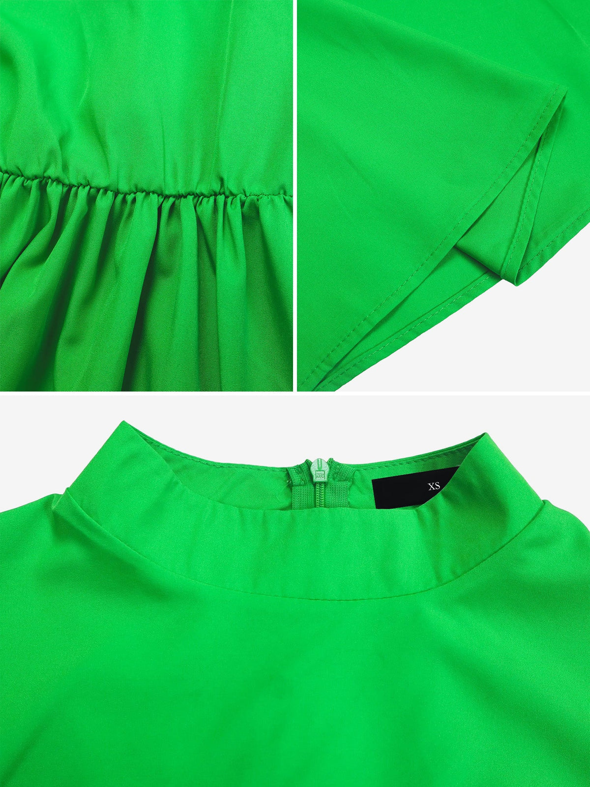 Mock Neck Puff Long Sleeves Belted A-Line Midi Dress