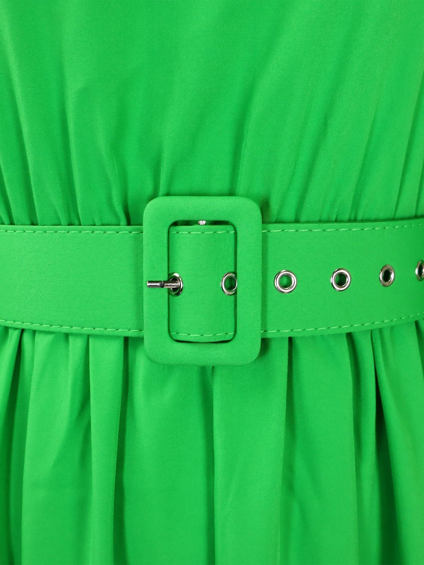 Mock Neck Puff Long Sleeves Belted A-Line Midi Dress