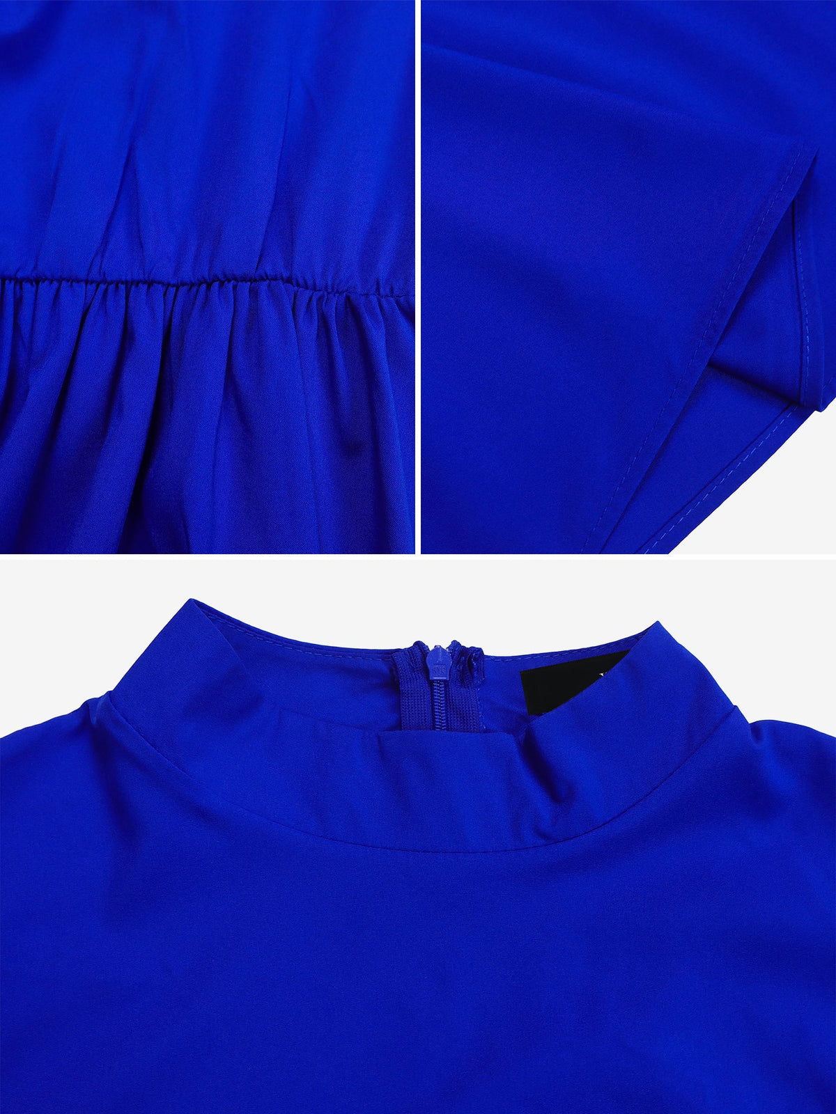 Mock Neck Puff Long Sleeves Belted A-Line Midi Dress
