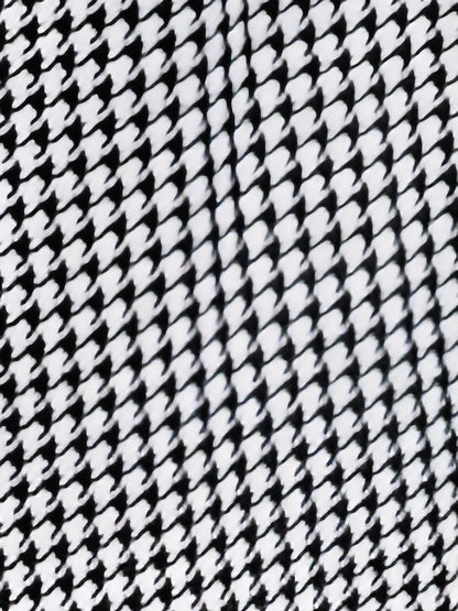 Houndstooth Patchwork Mock Neck A-Line Midi Dress