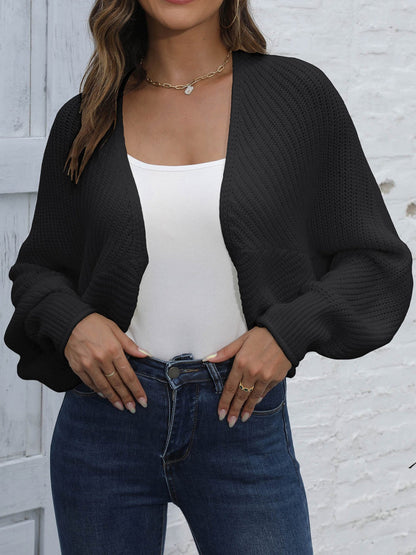 Batwing Sleeves Open Front Shawl-Style Cropped Cardigan