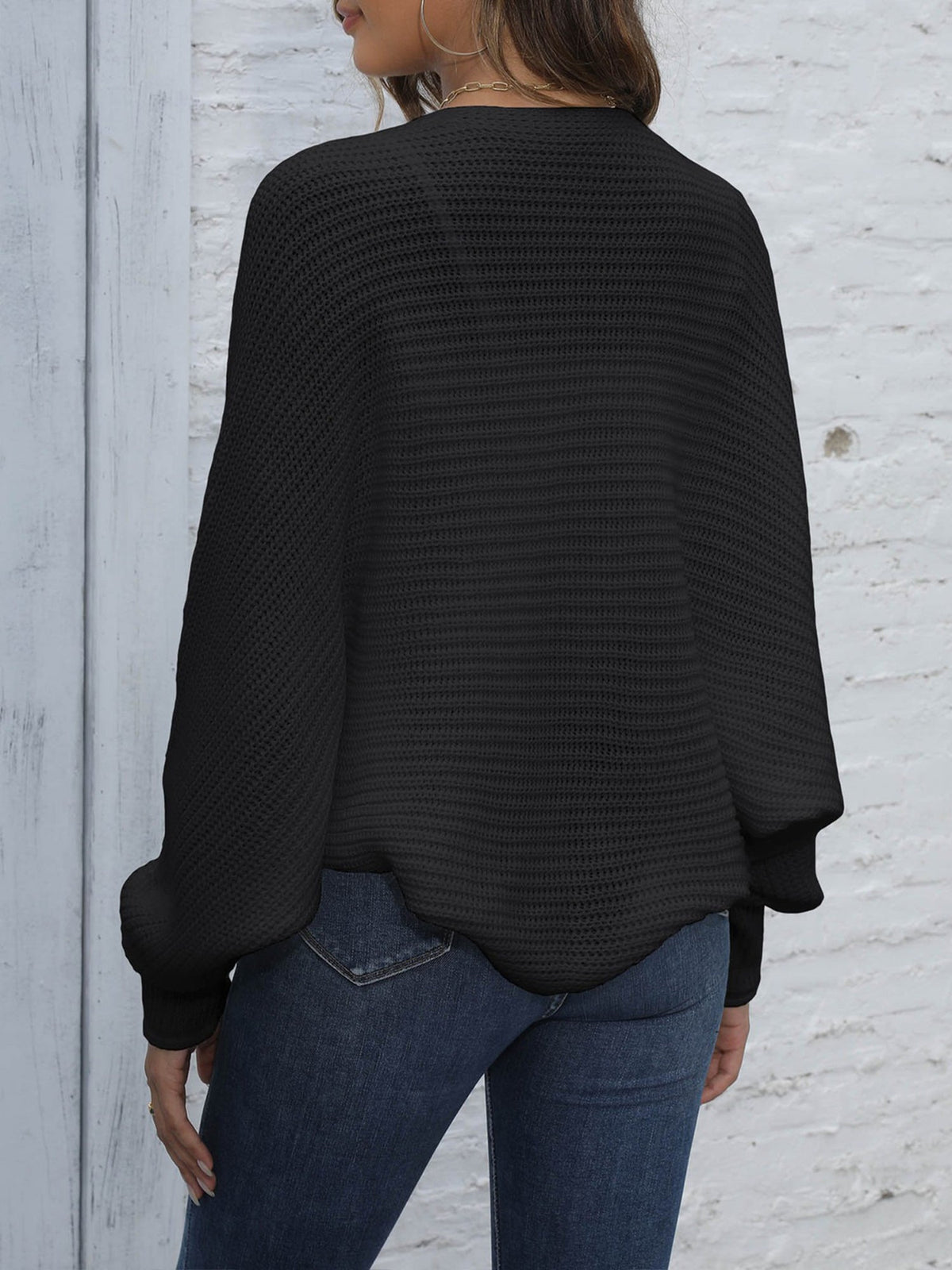 Batwing Sleeves Open Front Shawl-Style Cropped Cardigan