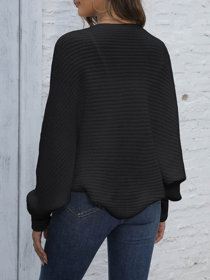 Batwing Sleeves Open Front Shawl-Style Cropped Cardigan