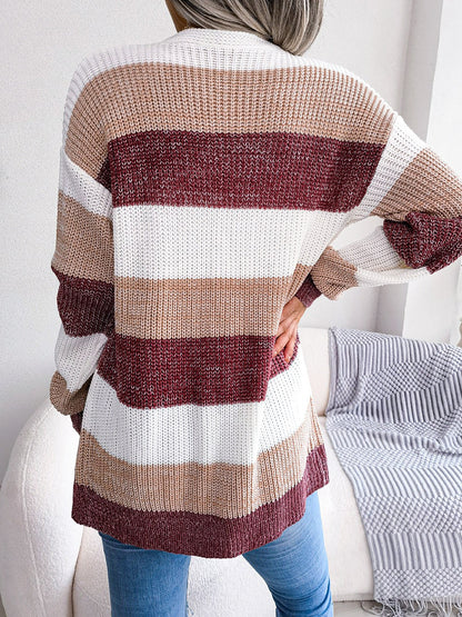 Colorblock Striped Long Sleeve Casual Cardigan