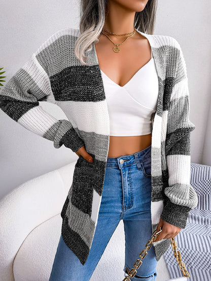 Colorblock Striped Long Sleeve Casual Cardigan