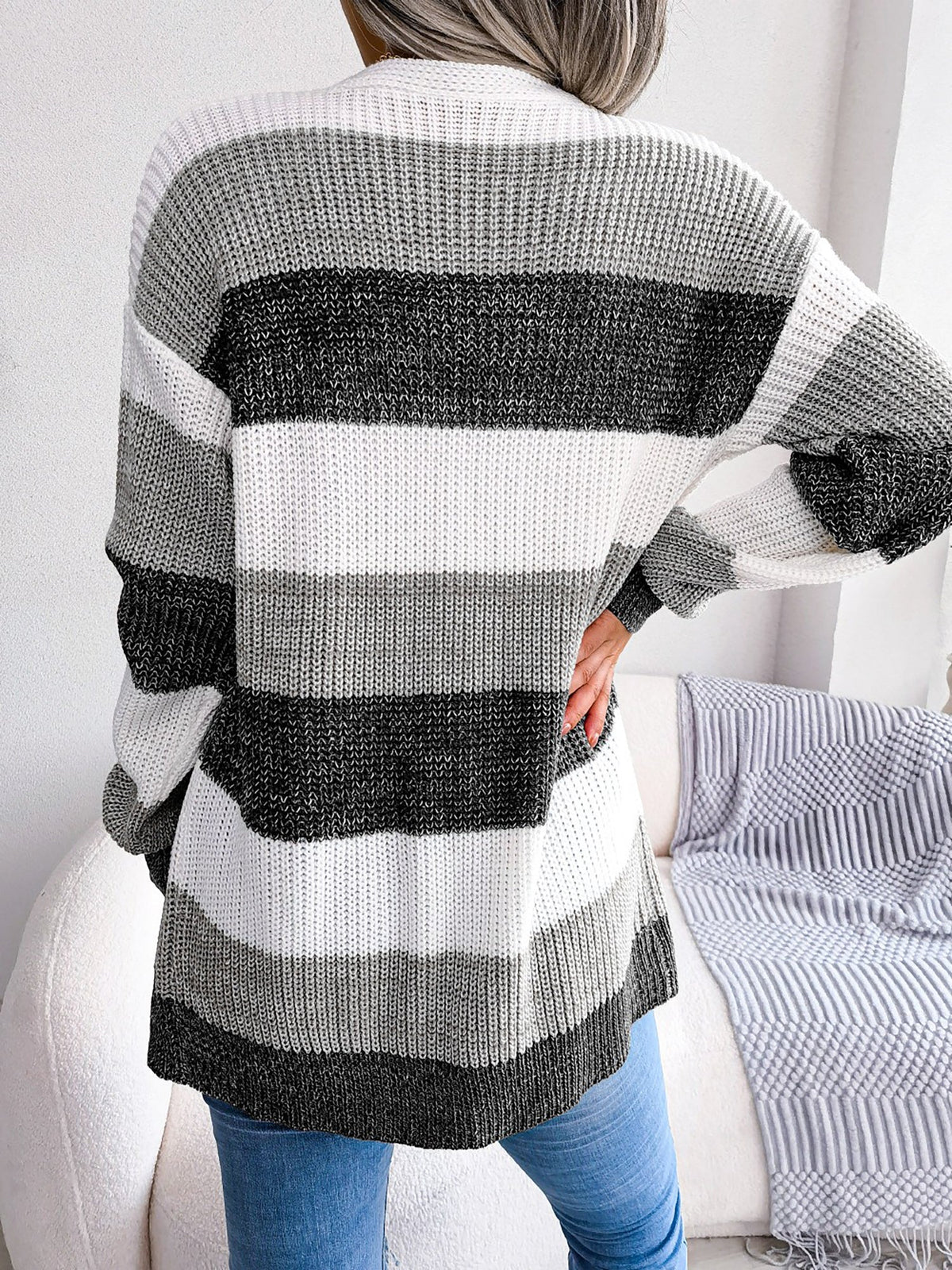Colorblock Striped Long Sleeve Casual Cardigan