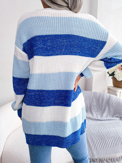 Colorblock Striped Long Sleeve Casual Cardigan