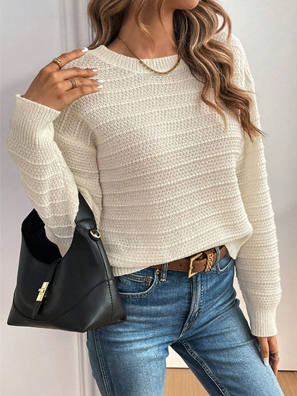 Crew Neck Long Sleeves Back Bow Casual Sweater