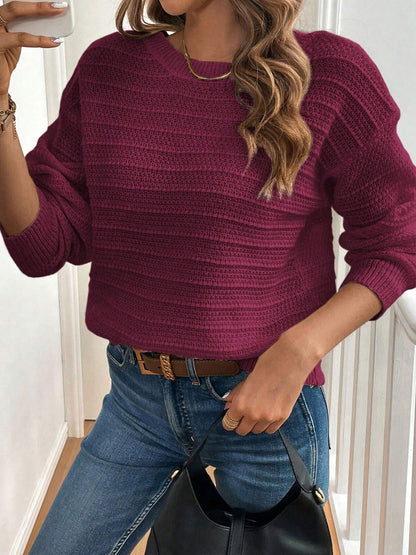 Crew Neck Long Sleeves Back Bow Casual Sweater