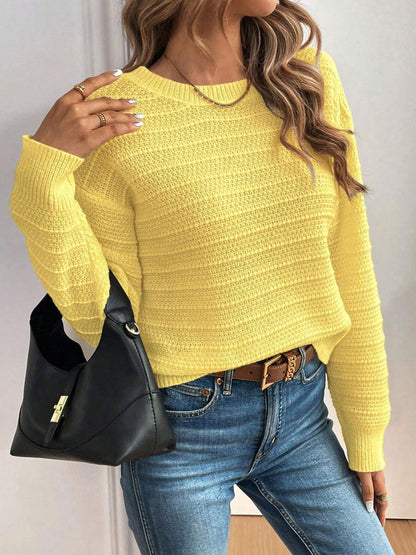 Crew Neck Long Sleeves Back Bow Casual Sweater