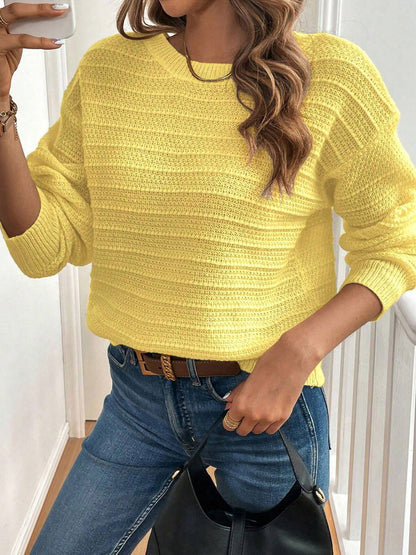 Crew Neck Long Sleeves Back Bow Casual Sweater