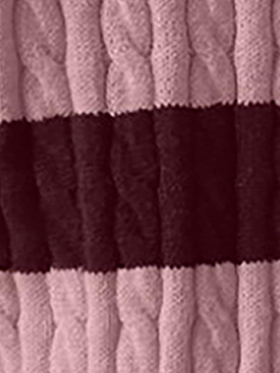 V Neck Striped Colorblock Cable Knit Sweater