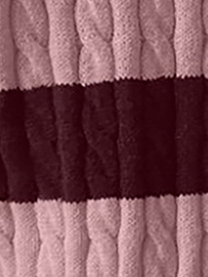 V Neck Striped Colorblock Cable Knit Sweater