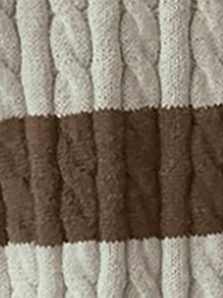 V Neck Striped Colorblock Cable Knit Sweater