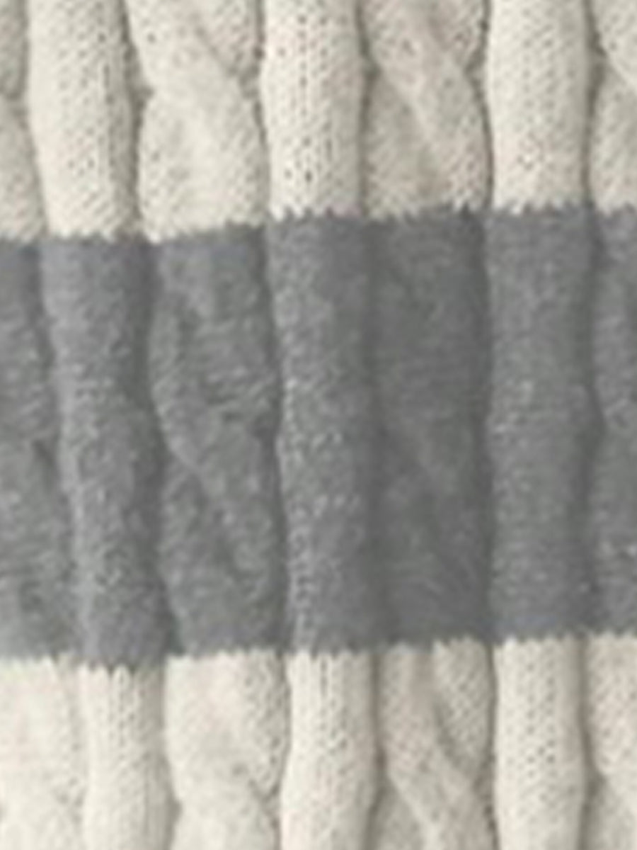 V Neck Striped Colorblock Cable Knit Sweater