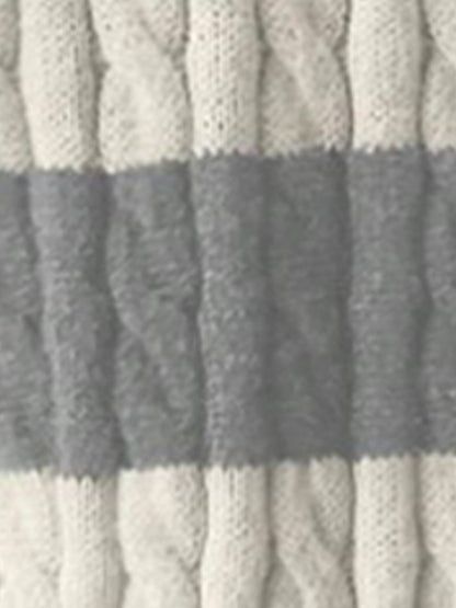V Neck Striped Colorblock Cable Knit Sweater