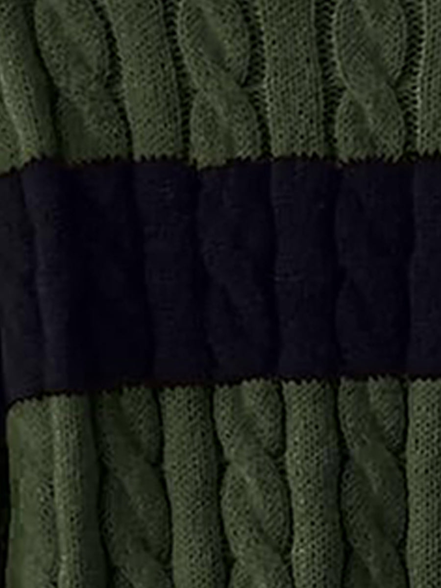 V Neck Striped Colorblock Cable Knit Sweater