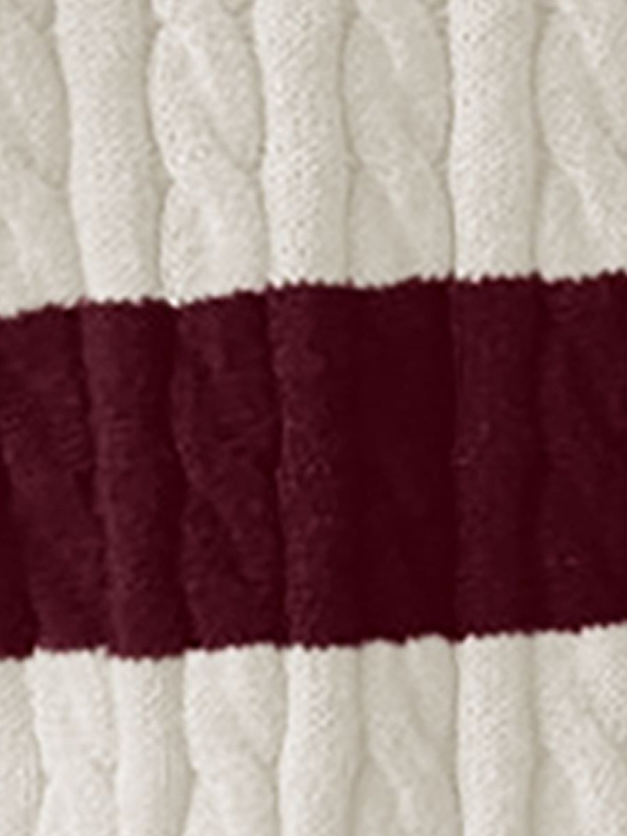 V Neck Striped Colorblock Cable Knit Sweater