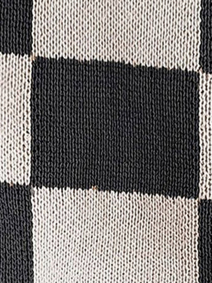 Colorblocked Checkered Long Sleeve Pullover Knit Sweater