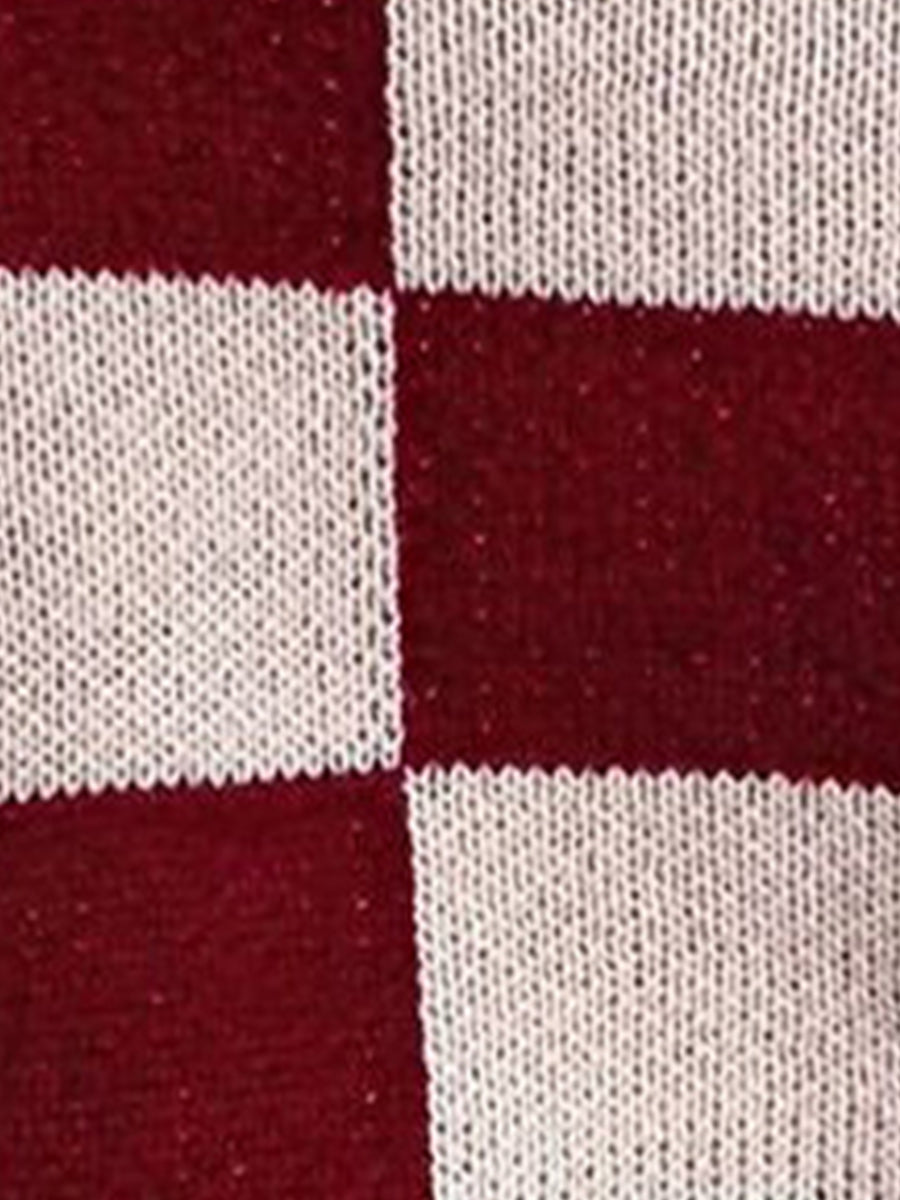 Colorblocked Checkered Long Sleeve Pullover Knit Sweater