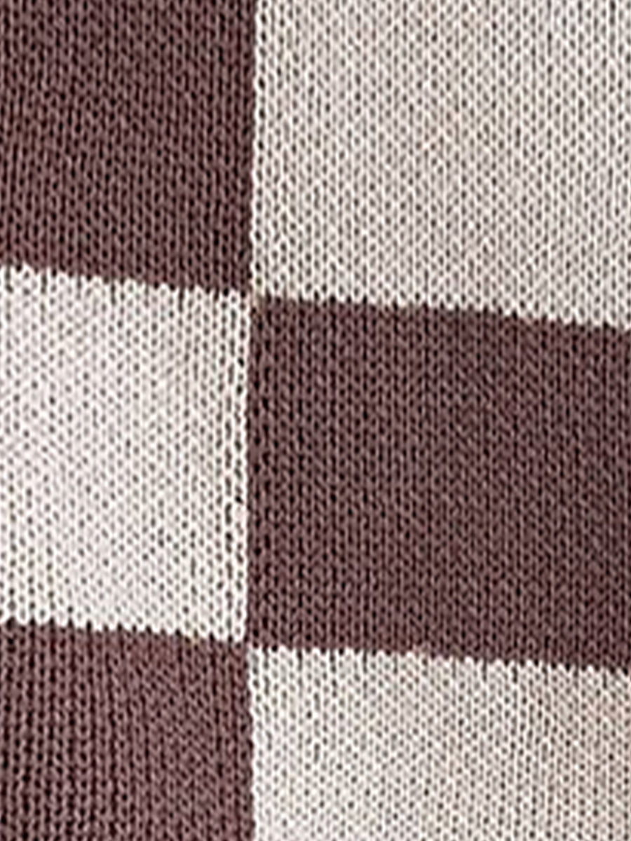 Colorblocked Checkered Long Sleeve Pullover Knit Sweater