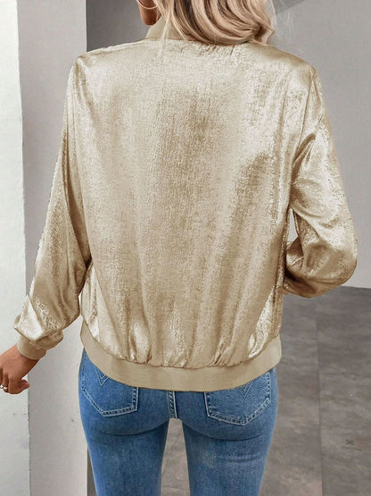 Solid Color Zipper Casual Bomber Jacket