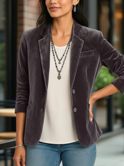 Velvet Solid Color Button Down Long Sleeves Blazer