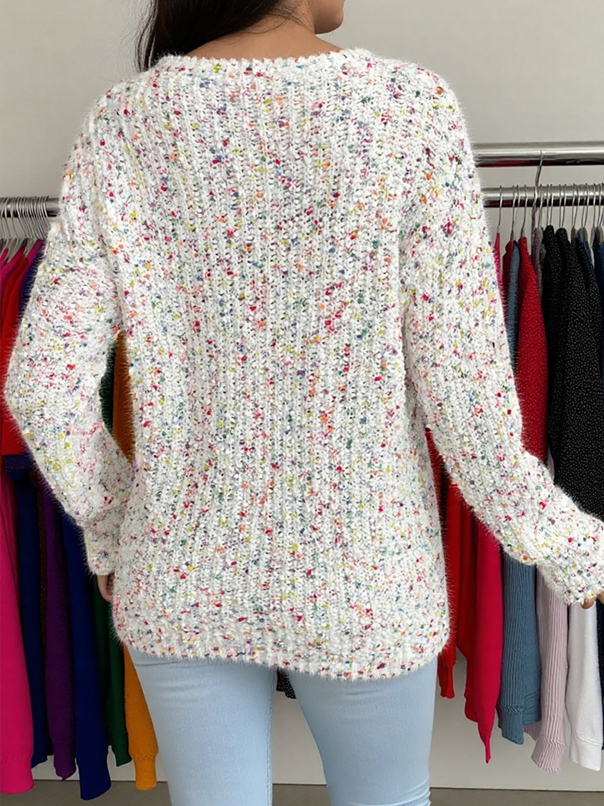 Multicolor V Neck Pullover Long Sleeve Sweater