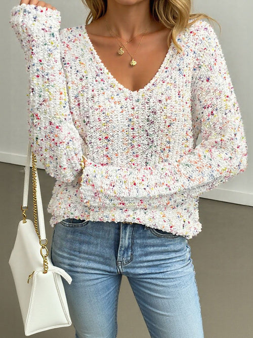 Multicolor V Neck Pullover Long Sleeve Sweater